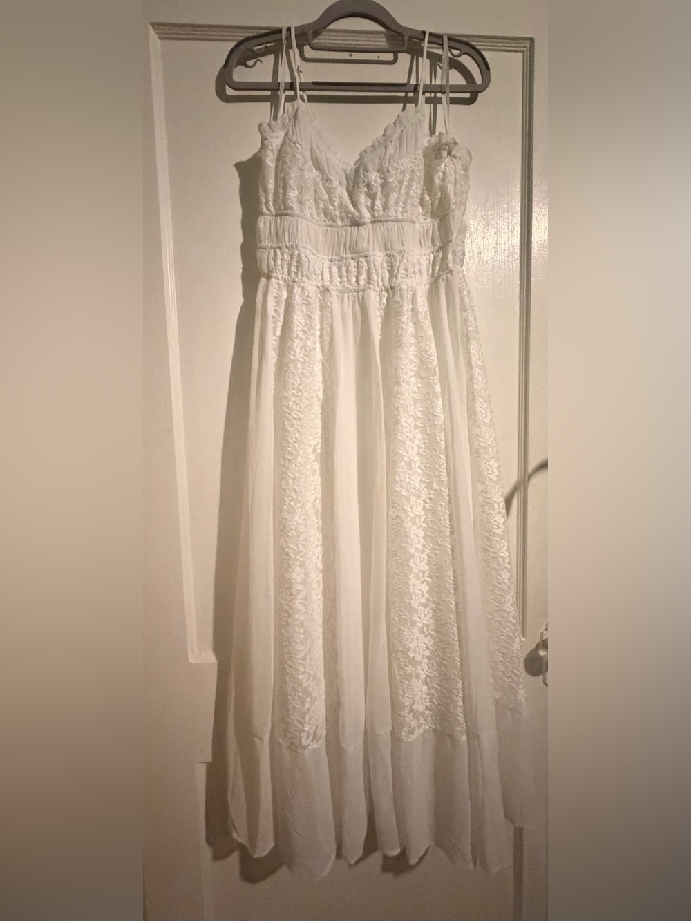White Smocked Lace Maxi Dress